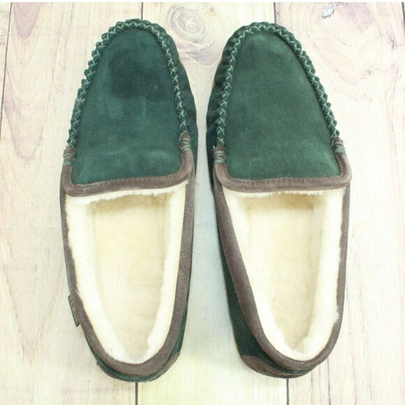 LL Bean Green Suede Wicked Good Shearling Lined Venetian Slippers Size 11 M - Picture 7 of 9